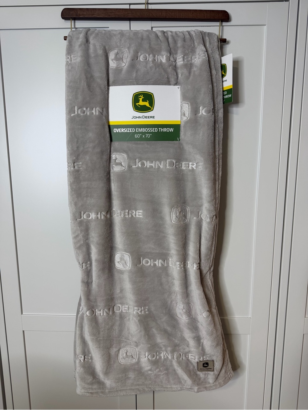 John Deere Oversized Embossed Plush Throw Blanket 60" x 70" Grey ~ New